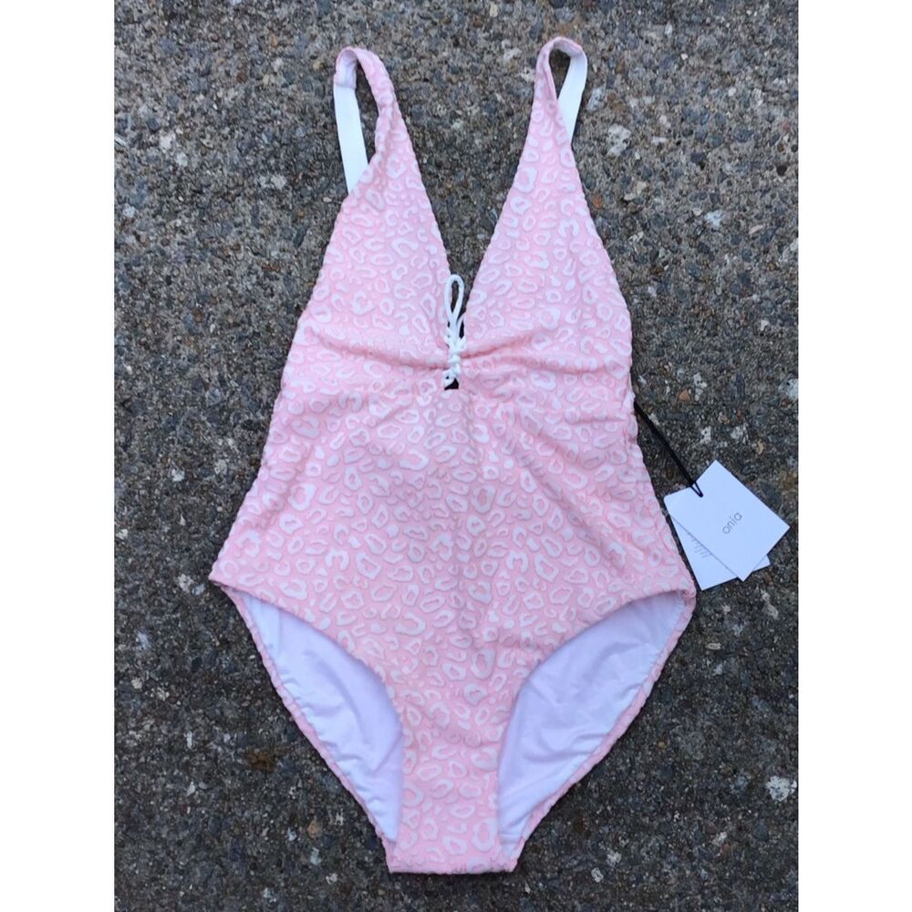 NWT Onia Pink Tahiti Front Lace Up One Piece Swimsuit